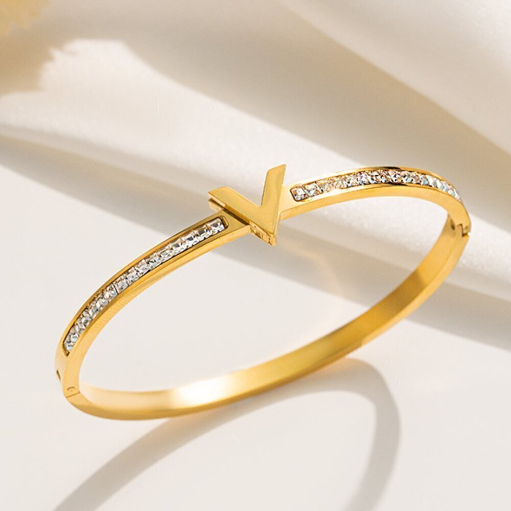 18K Gold Plated Stainless Steel Luxury V Zircon Bangle